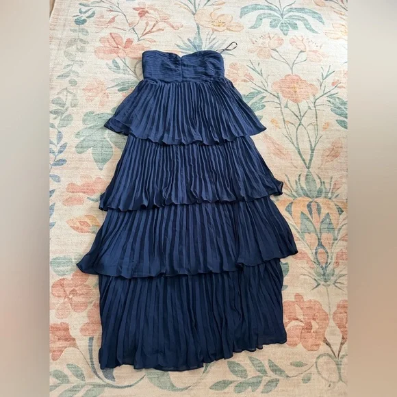 Lulus Seriously Sensational Navy Blue Strapless Tiered Maxi Dress - Picture 4 of 5